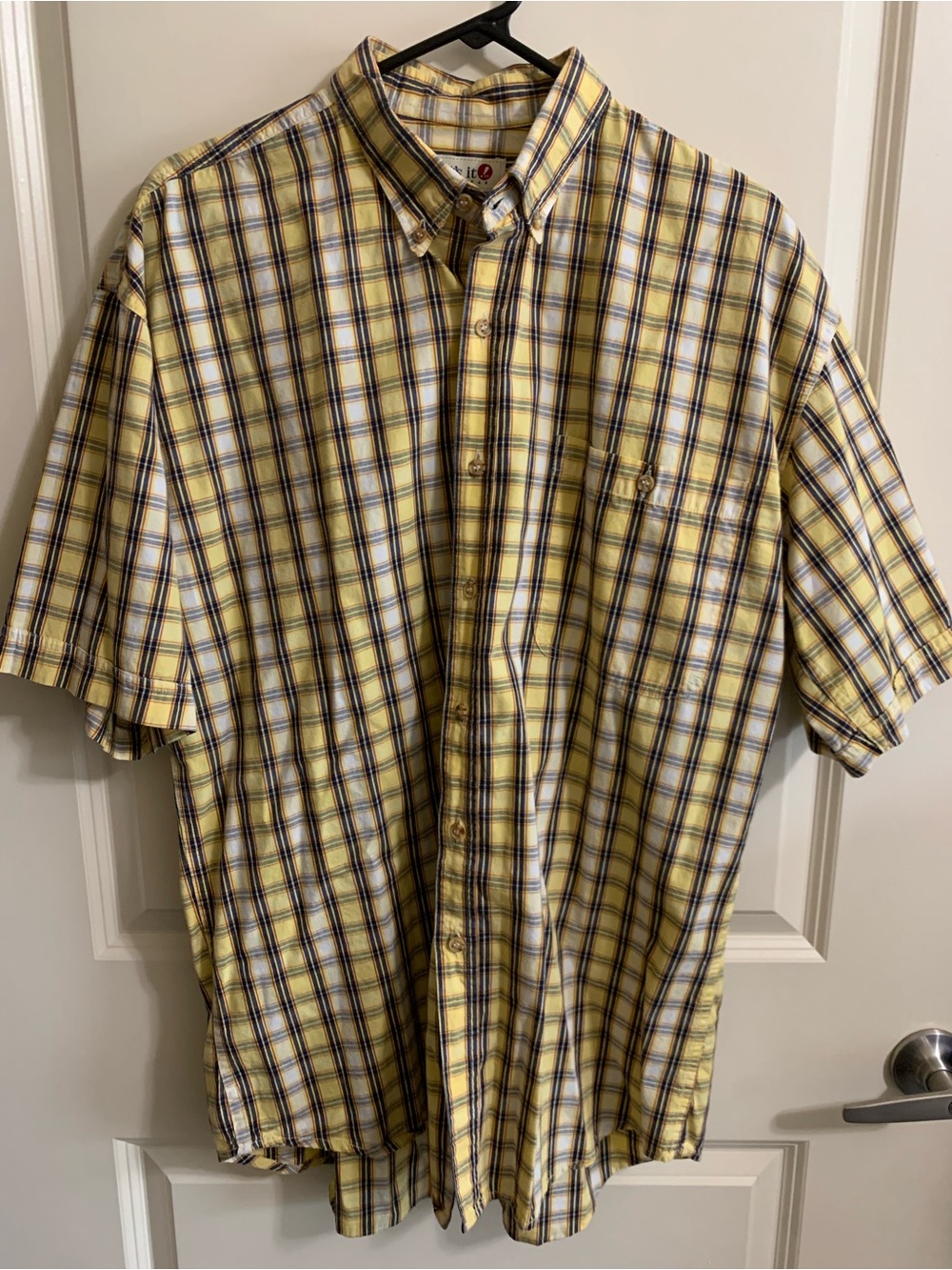 Plaid Button-Down Short Sleeve Shirt - Yellow